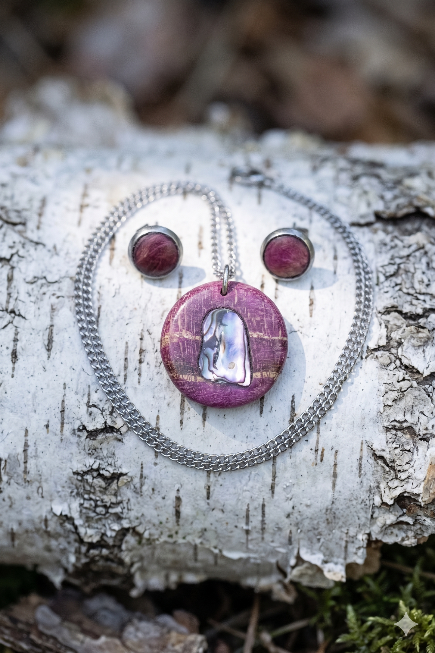 Abalone - Schmuckset aus Muschelfragmet und Holz