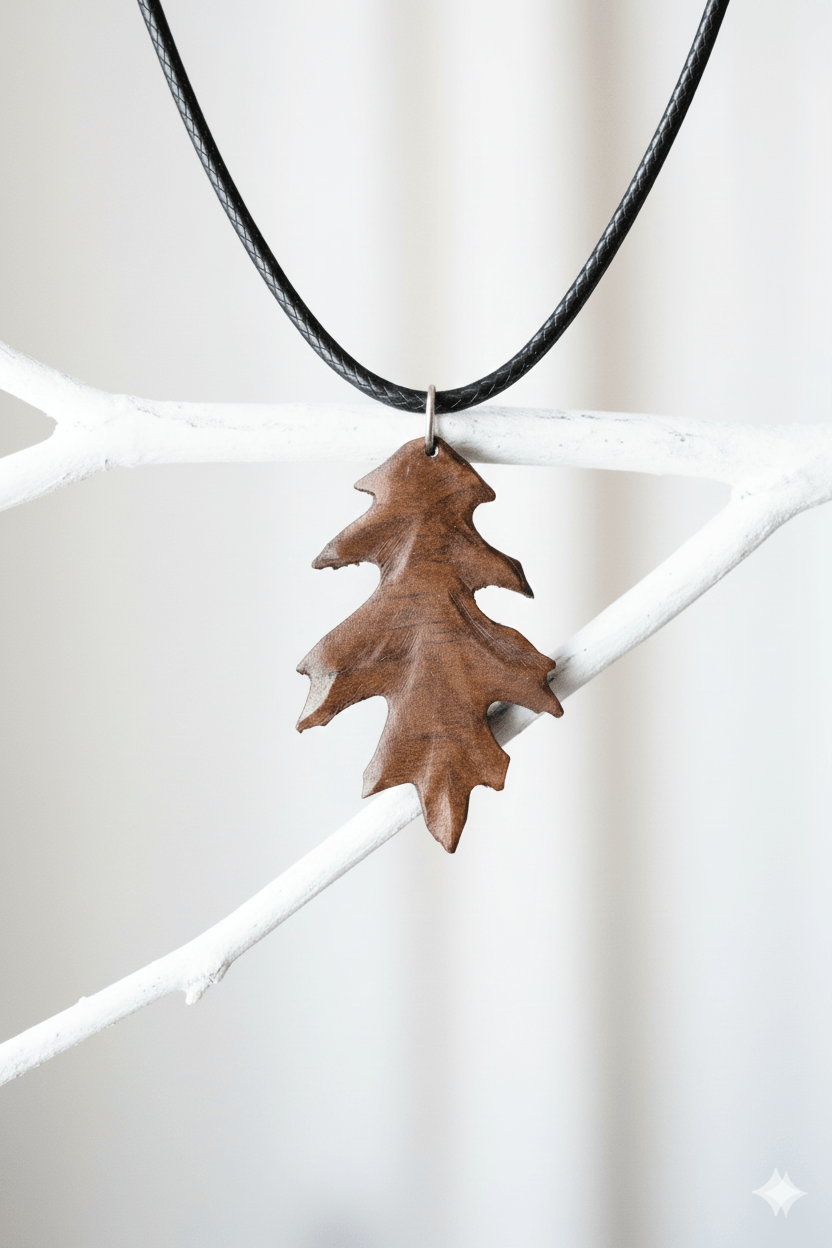Holzkette aus Nussbaum Eichenblatt